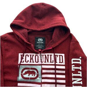 Ecko Unltd Men's Medium Red Fleece Full Zip Graphic Front Hit‎ Hoodie EUC